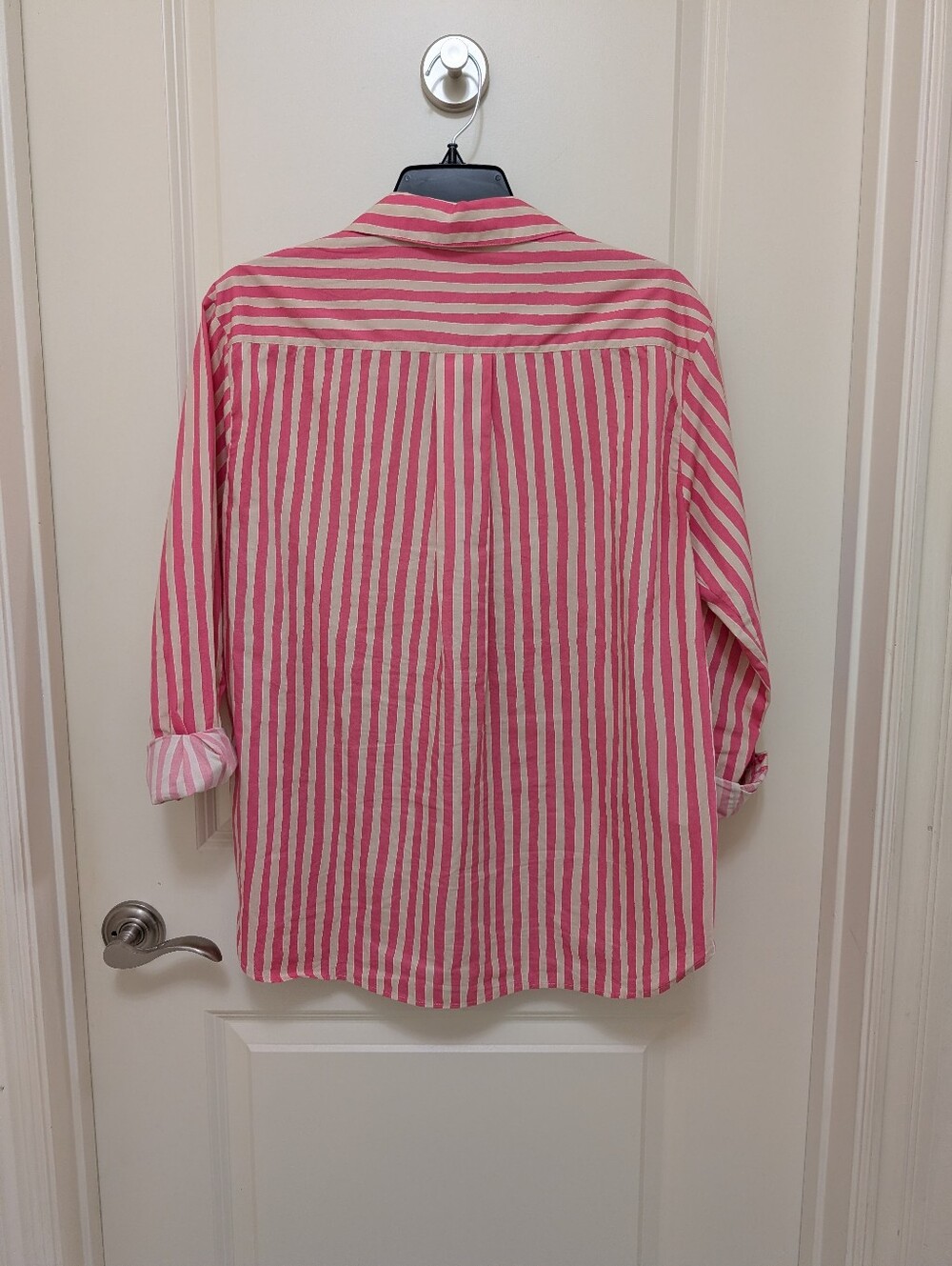Sezane Max Shirt Ecru and Pink Stripe - Picture 3 of 5